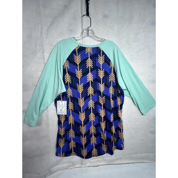Lularoe Womens XL Arrow Print 3/4 Sleeve Raglan Top Blue Teal Unique Pattern NWT - Picture 7 of 11